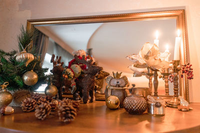 Christmas decorations on table