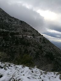 Scenic view of mountains against sky during winter