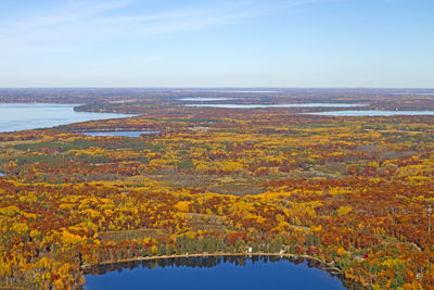 Scenic view of sea against sky during autumn