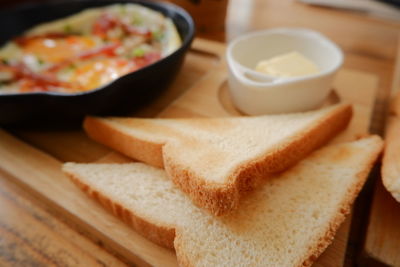 High angle view of breakfast on table