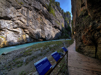 High angle view of canal amidst rocks