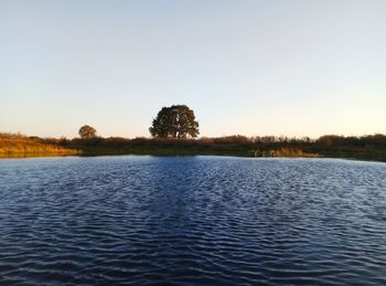 Scenic view of lake against clear sky