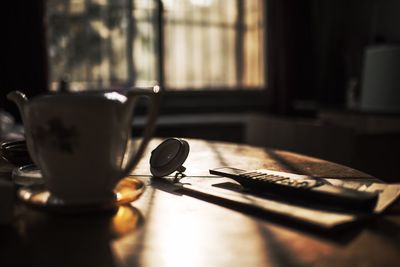 Close-up of coffee cup on table