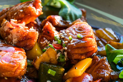 Close-up of meat on table