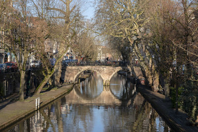 Arch bridge over canal in city