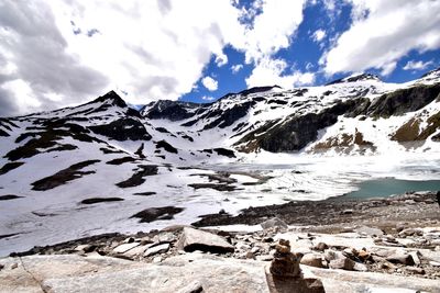 Scenic view of snowcapped mountains against sky