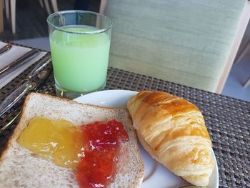 Close-up of breakfast served on table