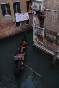 High angle view of boats in canal