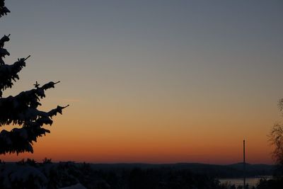 Silhouette trees against clear sky during sunset