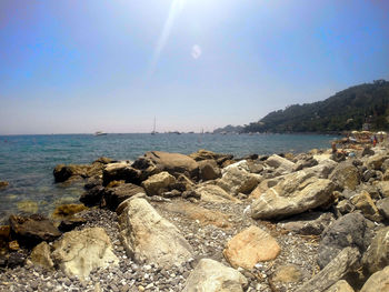 Scenic view of sea against sky on sunny day