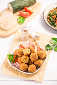 High angle view of food in plate