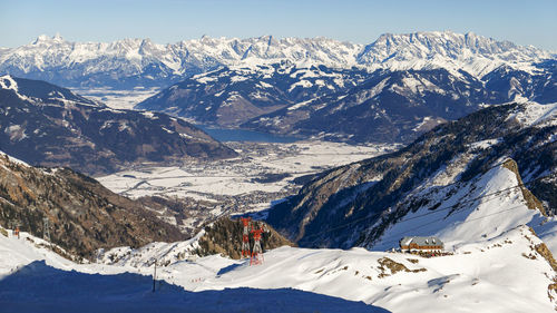 Scenic view of snowcapped mountains against sky