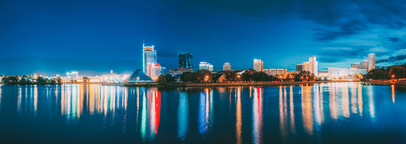 Illuminated buildings in water