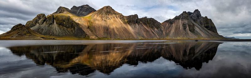 Reflection of mountain in lake against sky