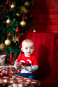 Portrait of girl with christmas tree