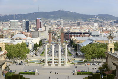 High angle view of buildings in city