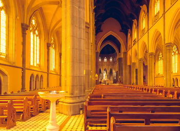 Interior of illuminated cathedral
