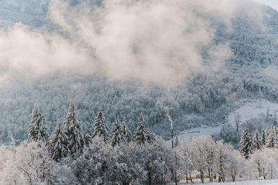 Scenic view of snow covered land against sky