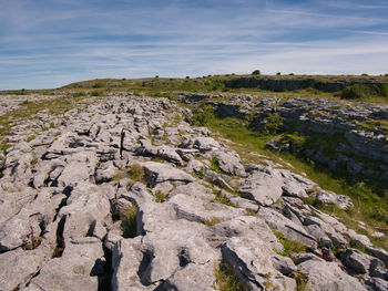 Scenic view of rocks on landscape against sky