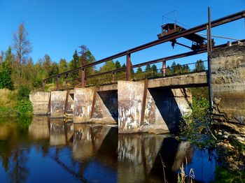 Bridge over river against clear blue sky