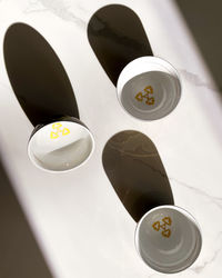 High angle view of tea cup on table