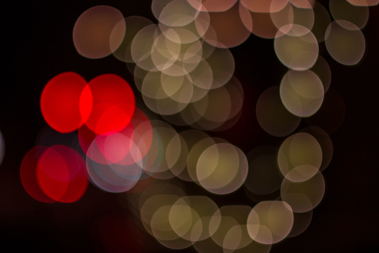 DEFOCUSED IMAGE OF CHRISTMAS LIGHTS