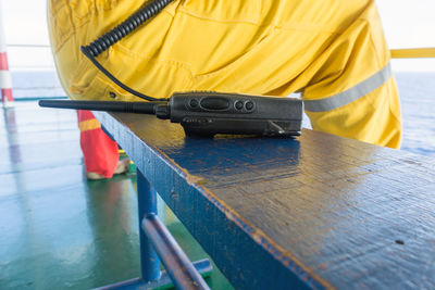 Close-up of walkie-talkie on table