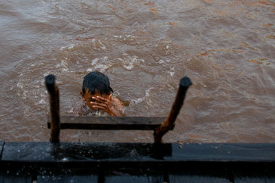 High angle view of water boy