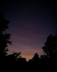 Low angle view of silhouette trees against sky at sunset