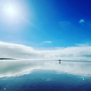 Scenic view of sea against blue sky