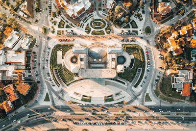 High angle view of city street and buildings