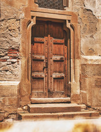 Closed door of old building