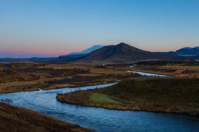 Scenic view of mountains against clear sky