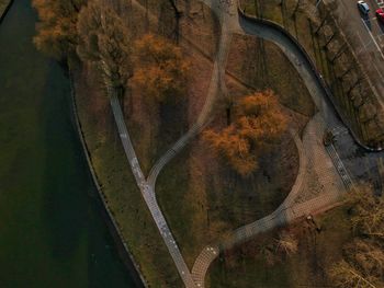 Aerial view of bridge during autumn