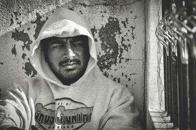 Close-up portrait of man wearing mask