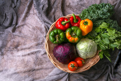 High angle view of fruits in basket