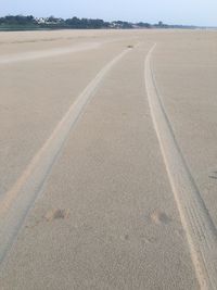 View of tire tracks on road