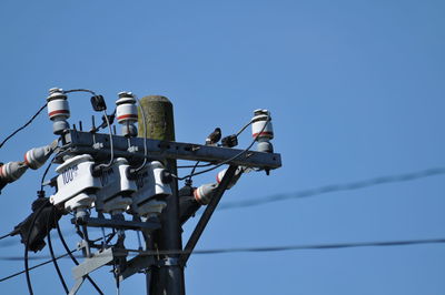 Low angle view of security camera against clear sky