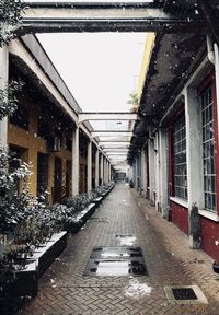 Empty alley amidst buildings in city