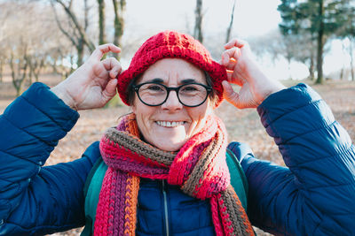 Portrait of woman wearing knit hat