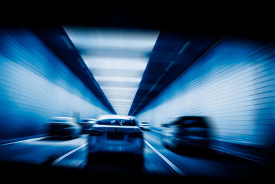 Blurred motion of illuminated tunnel