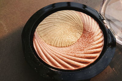 High angle view of dessert on table