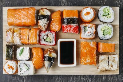 High angle view of food on table