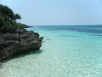 Scenic view of sea against clear sky