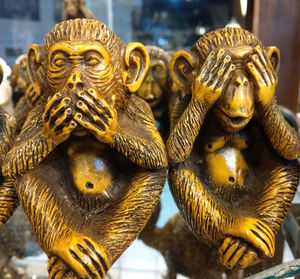 Monkey statues with opposite expressions - in egypt