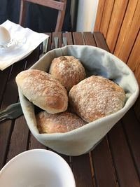 High angle view of breakfast on table