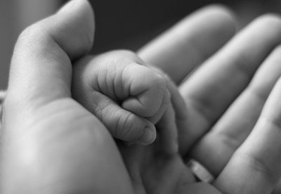 Close-up of hand holding baby