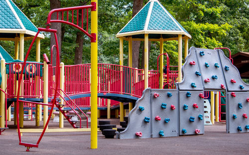 Colorful playground with a climbing wall at a children's park