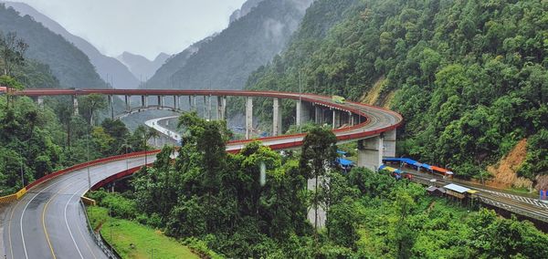 High angle view of bridge in the hill