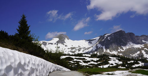 Scenic view of snowcapped mountains against sky